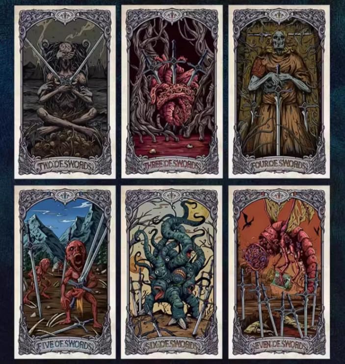 ELYN Cthulhu Series Tarot Card Collection 78 Cards Divination Tool Fate Forecasting Cards Party Fortune-Telling Card Game Playing Cards Board Art Theme Card Storage Book - Image 3